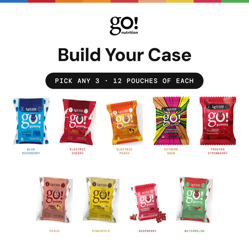 Go Nutrition - Build Your Case, Go Gummies, Low Sugar (3 × 12 pouches)